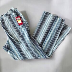 VINCE CAMUTO Linen Blend Wide-Leg Pants Blue White Stripes Medium New